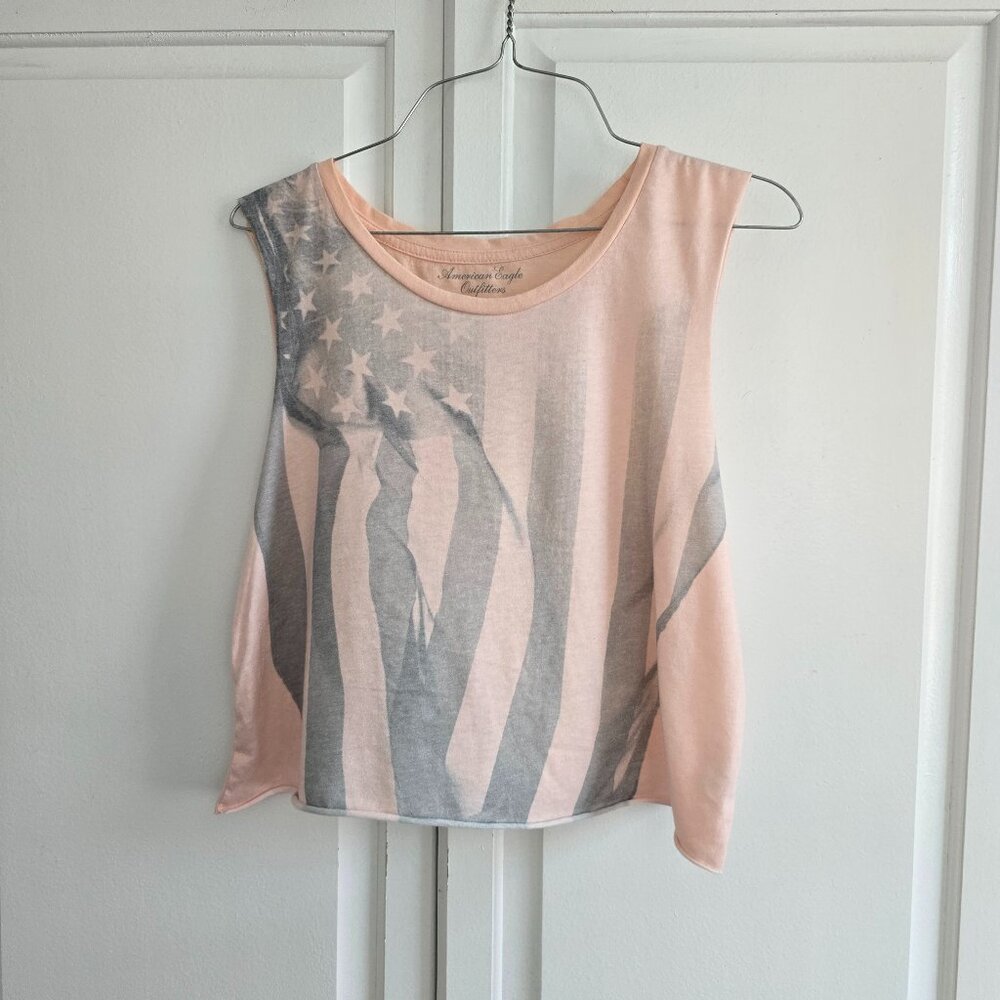 Vintage American Eagle Loose Crop Flag Tank, Size Small